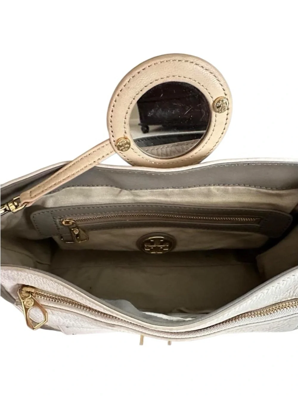 Tory Burch Leather Crossbody Satchel in White and Gray